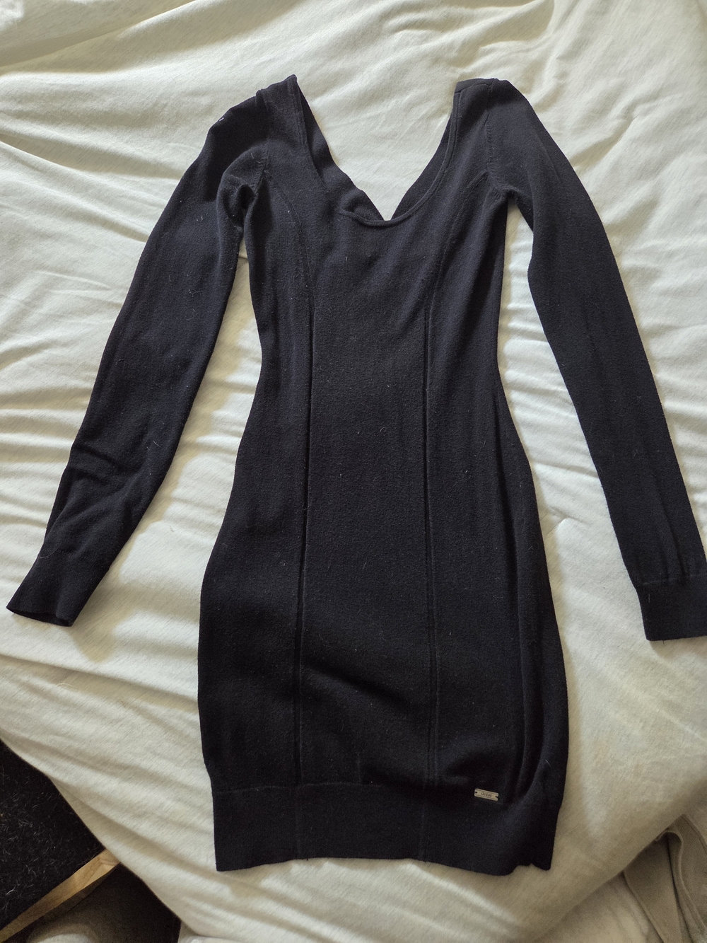 Guess Black Long-Sleeve V-Neck Mini Dress